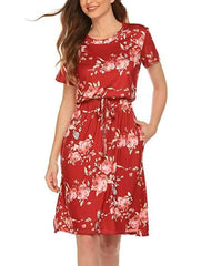 Casual Lacing Print Short sleeve Skater Dresses