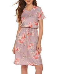 Casual Lacing Print Short sleeve Skater Dresses