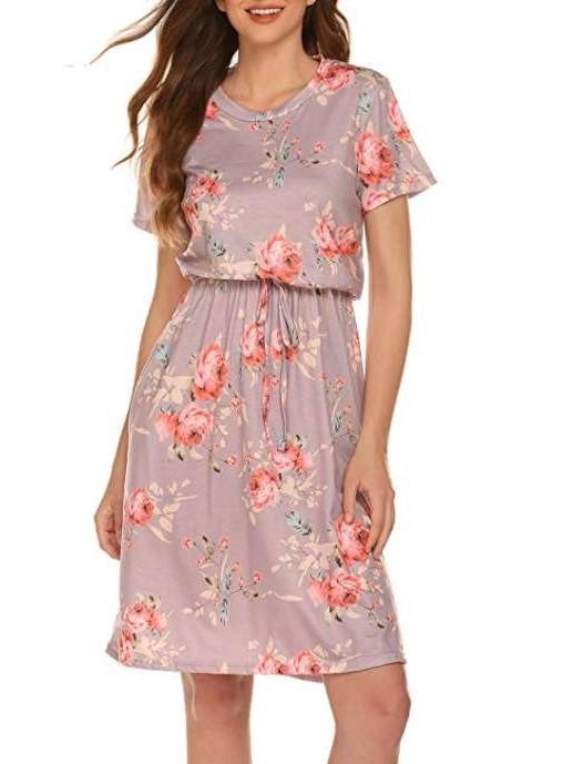 Casual Lacing Print Short sleeve Skater Dresses