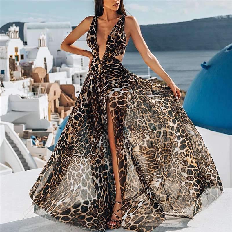 Sexy V neck Leopard print Vest Vacation Dresses