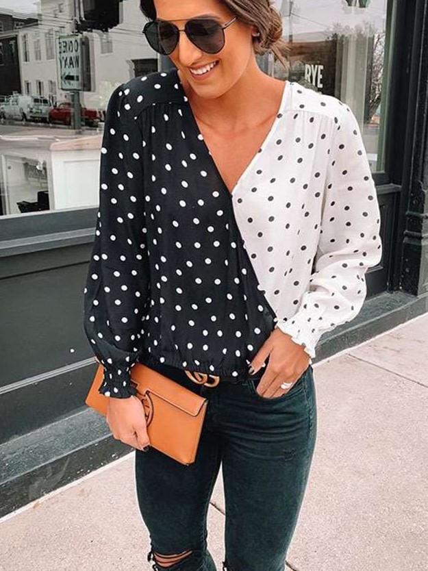 Sexy V neck Gored Point Long sleeve Blouses