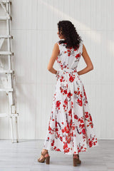 Fashion Print V neck Sleeveless Maxi Dresses