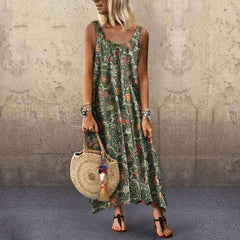 Fashion Print Vest Round neck Maxi Dresses