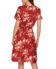 Casual Lacing Print Short sleeve Skater Dresses