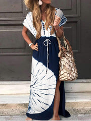 Loose Print Short sleeve Maxi Dresses
