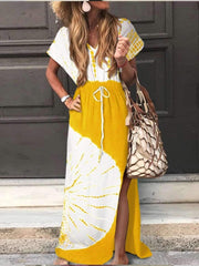 Loose Print Short sleeve Maxi Dresses