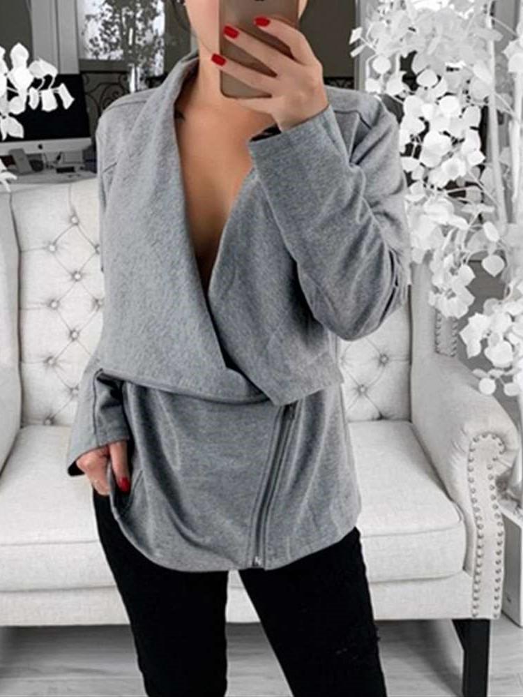 Casual Pure Zipper Irregular Hoodies & Sweatshirts