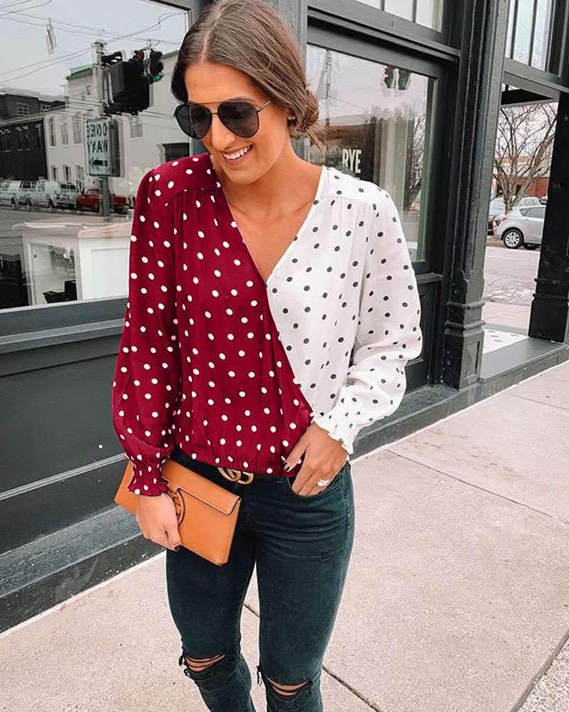 Sexy V neck Gored Point Long sleeve Blouses