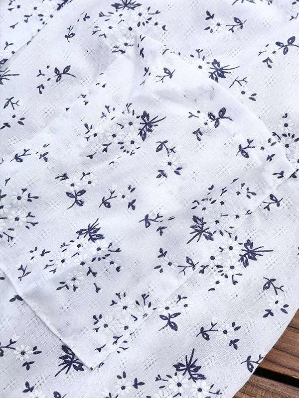 Spring New Cotton and Linen Flower Printing Long Blouses