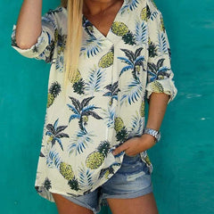 Casual Print V neck Long sleeve Blouses