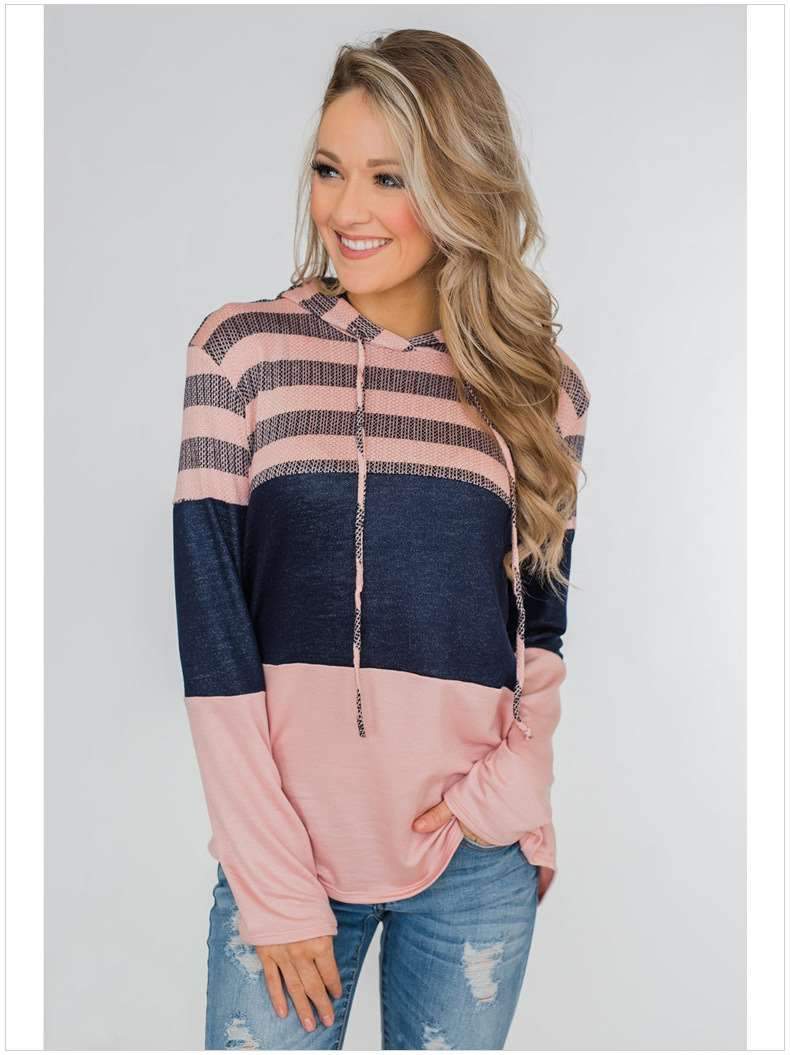 Loose Long sleeve Hoodies Stripe Hoodies & Sweatshirts