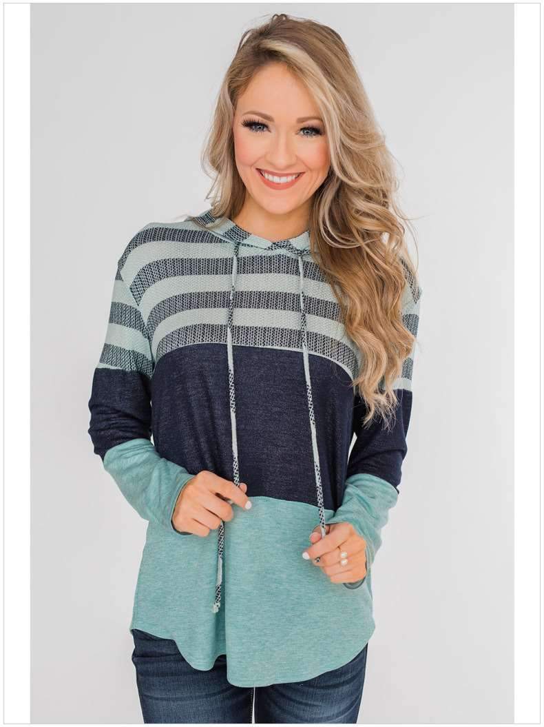 Loose Long sleeve Hoodies Stripe Hoodies & Sweatshirts