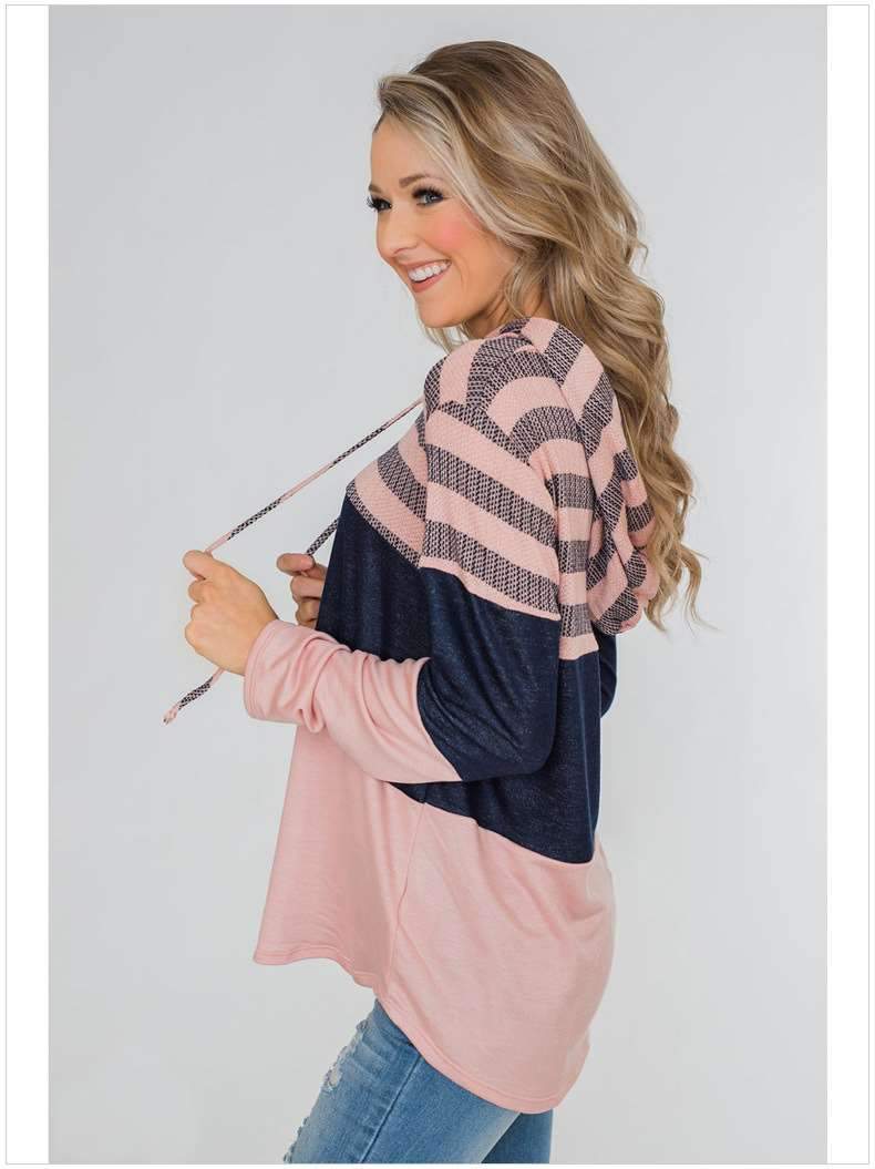 Loose Long sleeve Hoodies Stripe Hoodies & Sweatshirts