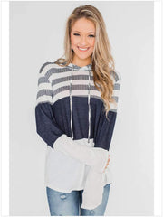 Loose Long sleeve Hoodies Stripe Hoodies & Sweatshirts