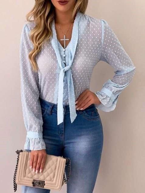 Fashion Necktie Fastener Long sleeve Blouses