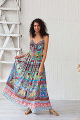 Fashion Print Vest Lacing Maxi Dresses