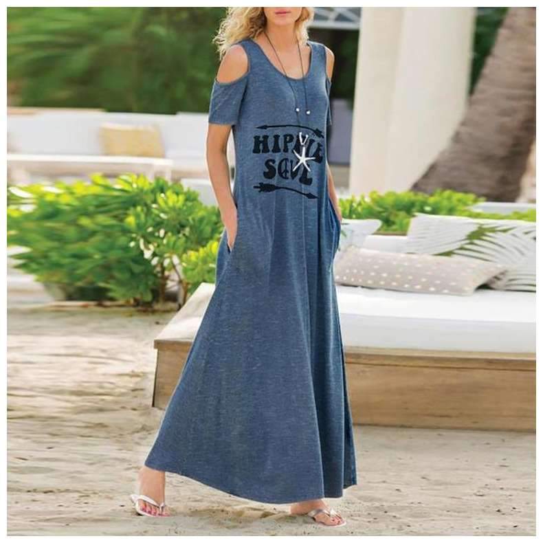 Fashion Off shoulder Round neck Big Hem Maxi Dresses