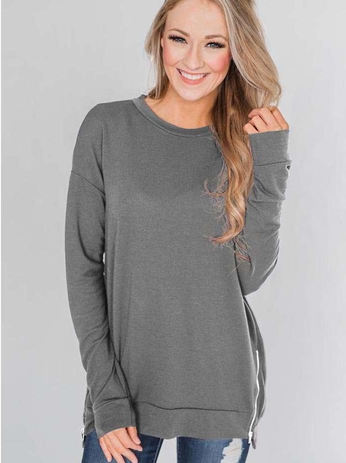 Fashion Loose Round neck Zipper Hoodies & Sweatshirts