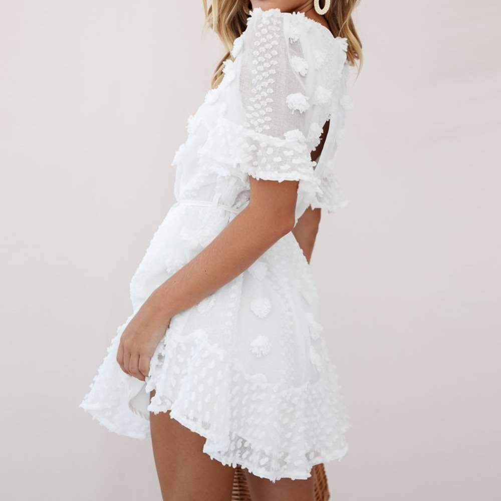 Sexy Round neck Pure Lacing Short sleeve Skater Dresses