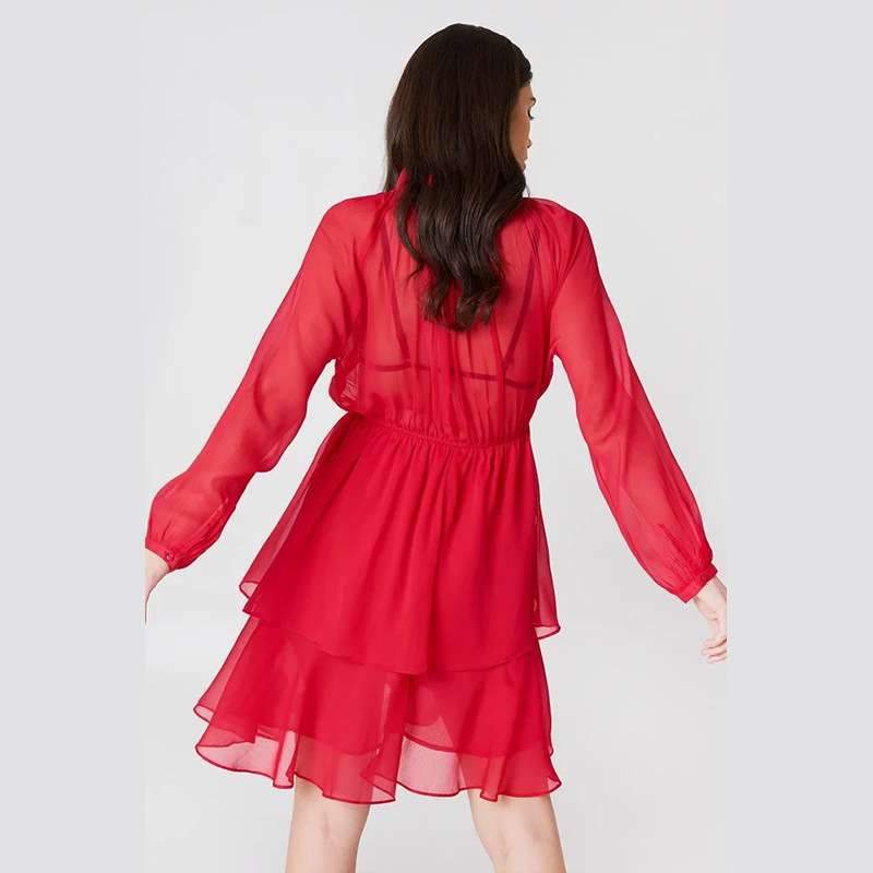 Sexy Lacing High collar Long sleeve Skater Dresses