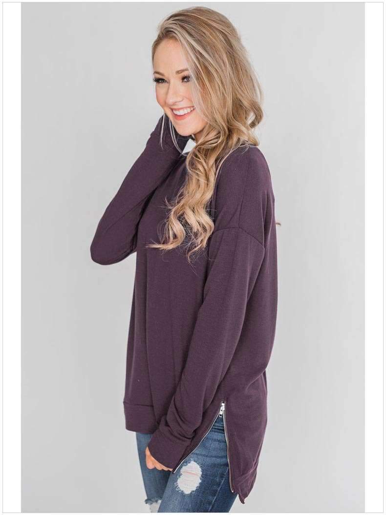 Fashion Loose Round neck Zipper Hoodies & Sweatshirts