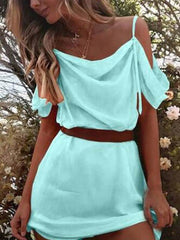Sexy chiffon off shoulder halter vacation dresses