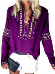 Casual Print V neck Long sleeve Blouses