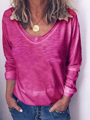 Casual Pure Long sleeve V neck T-Shirts