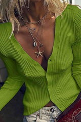 Fashion Pure Long sleeve V neck Fastener Knit Sweaters