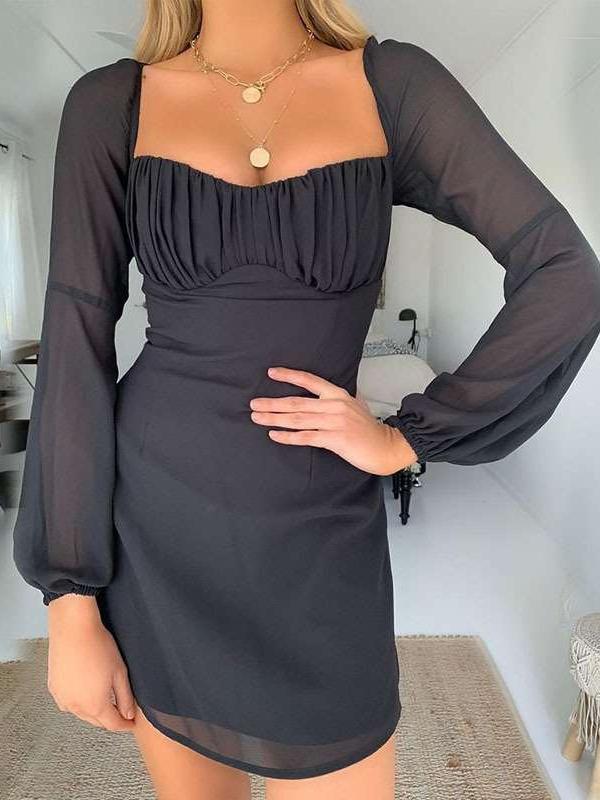 Sexy Backless Drape Long sleeve Skater Dresses