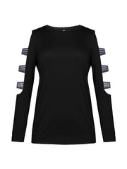 Slim round neck solid long sleeve Hollow out T-shirt