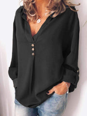 Fashion Pure Fastener Plus V neck Long sleeve Blouses
