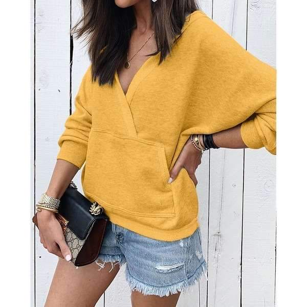 Fashion Pure V neck Long sleeve Sweatshirts