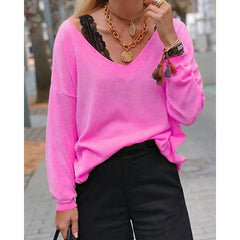 Casual Pure V neck Long sleeve T-Shirts