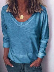 Casual Pure Long sleeve V neck T-Shirts