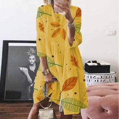 Loose Print Round neck Three quarter sleeve Maxi Dresses