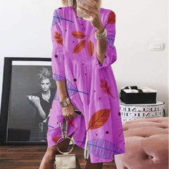 Loose Print Round neck Three quarter sleeve Maxi Dresses