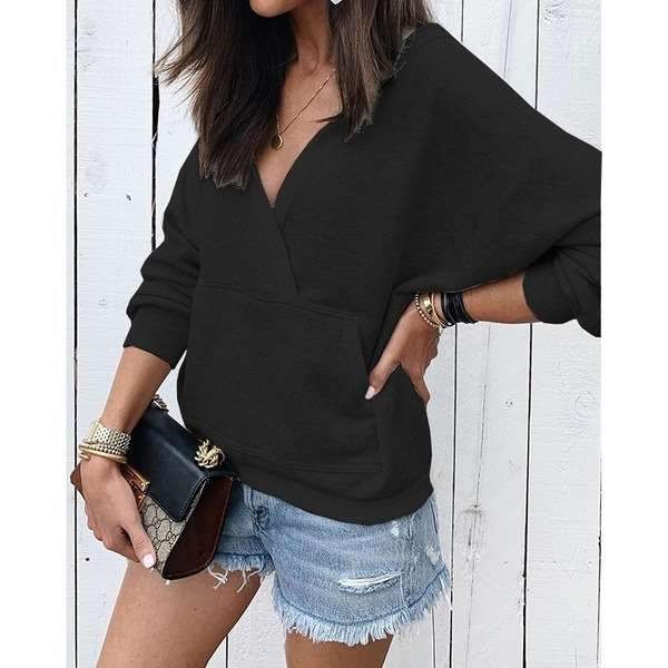 Fashion Pure V neck Long sleeve Sweatshirts