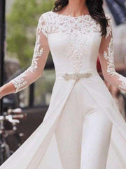 Pure Lace Long sleeve Round neck Jumpsuits