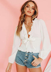 Pure Lacing  Stringy selvedge Long sleeve Blouses