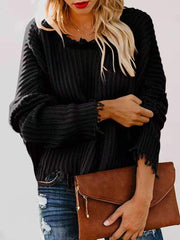 Pure V neck Purl Long sleeve Knit Sweaters