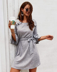 Fashion Pure Round neck  Falbala Skater Dresses