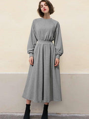 Plus Casual Pure  Sweatshirt Skater Dresses