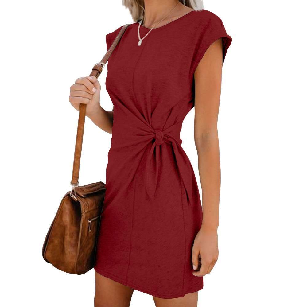 Fashion Loose Lacing Round neck Short sleeve sleeve Skater Dresses