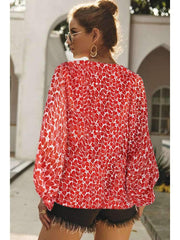 Loose V neck Puff sleeve Print Blouses
