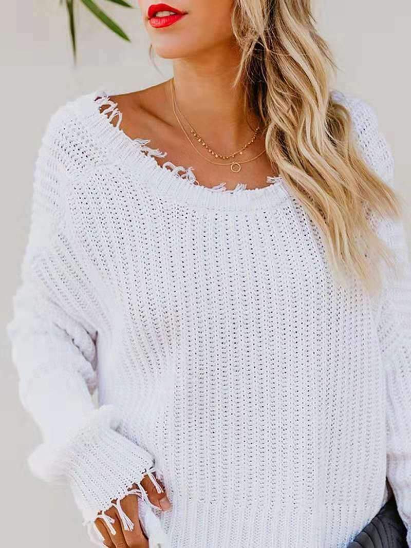 Pure V neck Purl Long sleeve Knit Sweaters