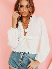 Pure Lacing  Stringy selvedge Long sleeve Blouses