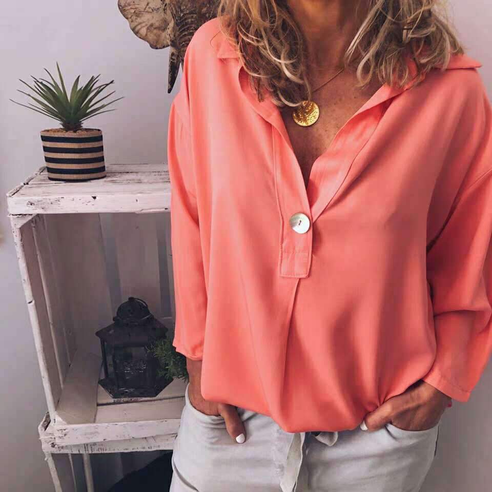 Fashion Loose Pure V neck Long sleeve Blouses