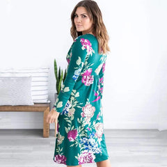 Casual Print V neck Long sleeve Skater Maxi Dresses