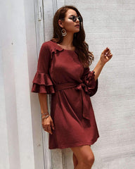 Fashion Pure Round neck  Falbala Skater Dresses